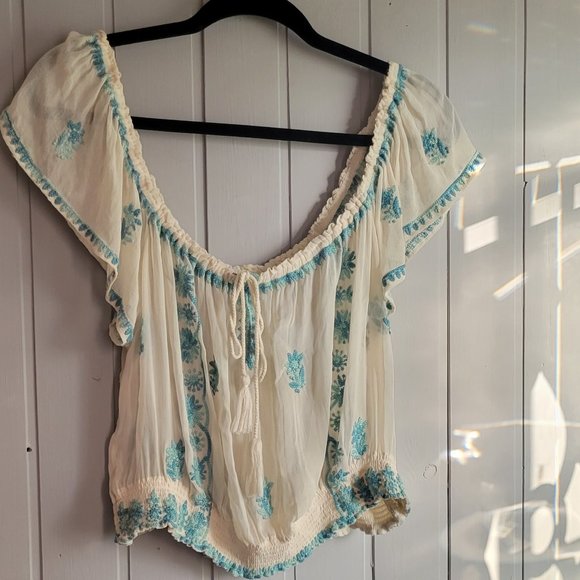 FREE PEOPLE Paisley Park Sheer Peasant Blouse - Picture 8 of 16